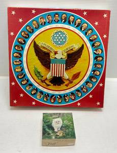 lot 215 image: 1969 Milton Bradley Presidents Of The United States Round 1,000 Piece Puzzle & More