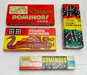 lot 229 image: 1950s-60s Halsam Brand Misc. Dominoes Sets (Lightly Used In Original Boxes)