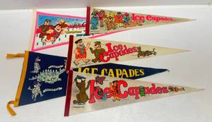 lot 280 image: Misc. Vintage Ice Capades Pennants (Date Written On Bottom)