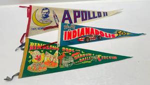 lot 282 image: Vintage 1969 Pennants Including Apollo II, Ringling Bros. Circus, Indianapolis 500 &  (Date Written On Bottom)