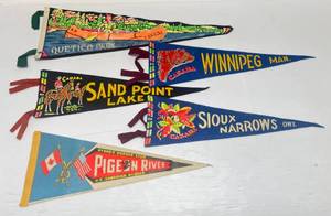 lot 283 image: Vintage 1960s - 70s Canadian Pennants (Date Written On Some)