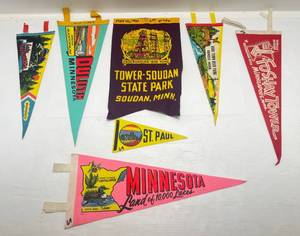 lot 288 image: Misc. Vintage Minnesota  Pennants (Some With Date Written On Them)