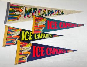 lot 296 image: Misc. 70s Ice Capades Pennants (Date Written On Bottom)