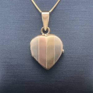 Portrait Heart Locket Pendant in 14k Tri-Color Rose, Yellow & White Gold - Satin Finish $900 Retail