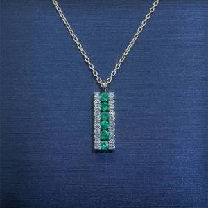 Emerald & Diamond Linear Pendant Necklace in 14k Yellow Gold $1,899 Retail