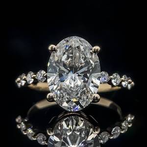 4.33 Carat Oval Diamond Solitaire & Diamond Pave Engagement Ring in 14k Yellow Gold,  F-COLOR Centerstone, GIA REPORT Included $19,500 Retail VIDEO