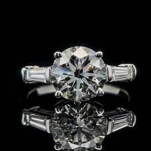 2.80ct Round Brilliant Cut Diamond & Tapered Baguette Pave Winston Style Three-Stone Engagement Ring in 14k White Gold $10,200 Retail VIDEO