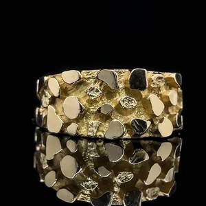 Mens Classic Rugged & Handsome Nugget Tapered Ring in 14k Yellow Gold - Noteworthy 10.30 Grams $2,150 Retail