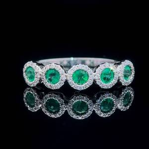 Emerald & Diamond Five-Stone Halo Anniversary, Bridal Stack Ring in 14k White Gold $2,500 Retail VIDEO