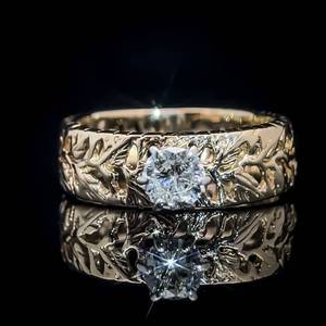 Diamond Vintage Solitaire Engraved Filigree Leaf & Vine Estate Engagement Ring in 14k Yellow Gold $1,780 Retail