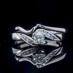 Diamond Princess Solitaire & Diamond Channel Bypass Ring Two-Piece Bridal Set in 14k White Gold - Engagement & Ring Guard Wedding Set $1,550 Retail