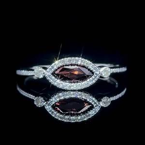 Marquise Garnet & Diamond Pave Halo Stack Ring in White Gold $999 Retail