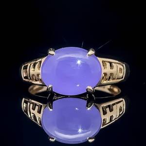 Gorgeous Luck & Fortune Oval Cabochon Lilac Jade Asian Openwork Ring in 14k Yellow Gold $1,450 Retail
