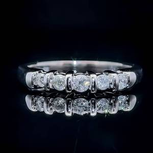 Diamond 5-Stone Channel Bar Anniversary, Wedding, Bridal Stack Band in 14k White Gold $1,699 Retail