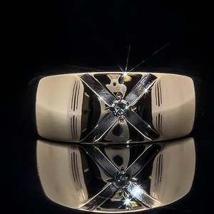 Wide Diamond Accent X Tapered Ring in Brightly Polished 14k Yellow Gold $1,250 Retail