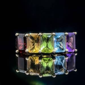 Rainbow Gemstone Amethyst, Citrine, Peridot, Blue Topaz & Amethyst Ring in 14k Yellow Gold - Semi-Precious Popular Gems $1,400 Retail