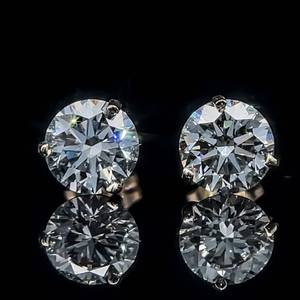 2.04ct Diamond Round Brilliant Solitaire Three-Prong Martini Stud Earrings in 14k Yellow Gold - IGI REPORT - EXCELLENT CUT, E-COLOR DIAMONDS $6,200 Retail VIDEO
