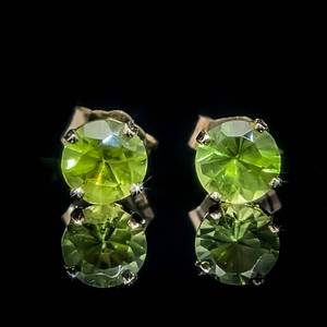 Lemon-Lime Peridot Round Solitaire Four-Prong Tulip Stud Earrings in 14k Yellow Gold