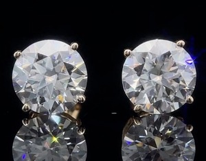 4.00 Carat Round Brilliant Cut Moissanite Stud Earrings in 14k Yellow Gold VIDEO