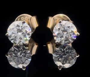 1.00 Carat Round Brilliant Cut Moissanite Stud Earrings in 14k Yellow Gold VIDEO