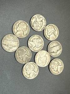 Lot of 10 Silver Jefferson War Nickel
