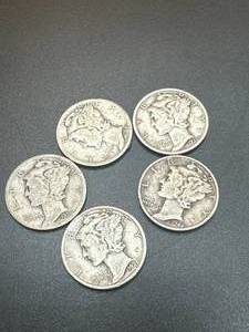 Lot of 5 Mercury Dimes