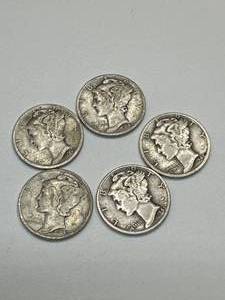 Lot of 5 Mercury Dimes
