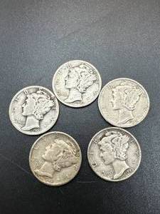 Lot of 5 Mercury Dimes