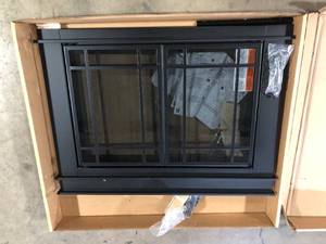 Pleasant Hearth Fillmore Small Glass Fireplace Doors   Customer Returns See Pictures