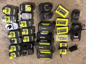 Lot of Assorted Ryobi  Batteries and Chargers  Various Sizes and Conditions  Customer Returns See Pictures