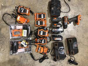 Lot of Assorted Ridgid  Batteries and Charger Various Sizes and Conditions   Customer Returns See Pictures