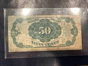 lot 32 image: 1800s Fifty Cent Currency Bill