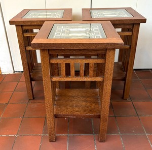 lot 57 image: Three Mission Style Tables with Stained Glass Tops