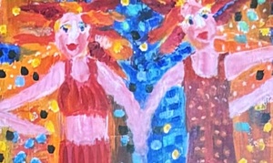 lot 60 image: The Girls Working Out Framed Original Painting by Linda Sharpe