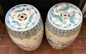 lot 72 image: Pair of Asian Inspired Garden Stools  Accent Tables