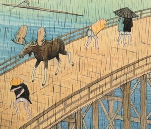 lot 153 image: Moose on a Bridge Signed Framed Print by Peter Ross