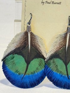 lot 124 image: Hand Crafted Leather Feather Design Earrings by Paul Burnett, New