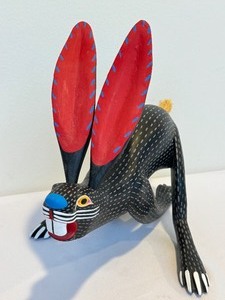 lot 119 image: Oaxacan Hand Painted Wooden Rabbit Figurine by Armando Jimenez
