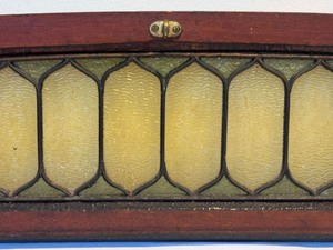 lot 121 image: Vintage Curved Stained Glass and Wooden Architecture Piece