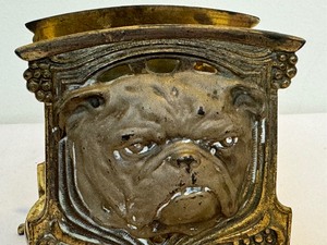 lot 20 image: Art Nouveau H.L. Judd Co Bull Dog Sliding Book Rack  Metal Letter Holder