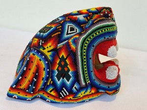 lot 103 image: Huichol Beaded Jaguar Head