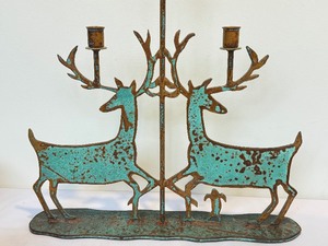 lot 101 image: Metal Artisan Deer Figurine Double Candle Holder