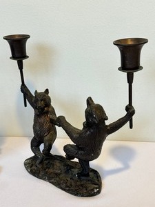 lot 42 image: Pair of Dancing Bear Figurine Metal Candle Holders