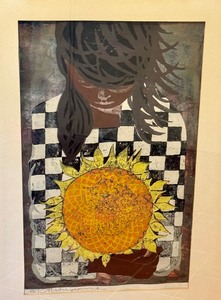 lot 2 image: Tadashi Nakayama Girl with Sunflower Woodcut
