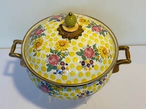 lot 49 image: Mackenzie-Childs Buttercup Yellow Dot Double Handled Saucepan- New