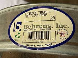 lot 315 image: Behrens Galvanized One Bushel Basket