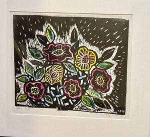lot 267 image: Beautiful Framed Wood Cut Floral Print