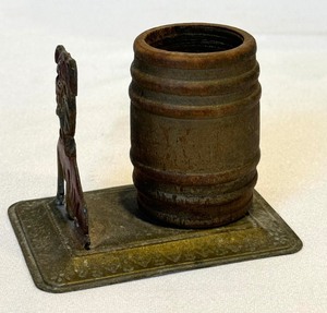 lot 176 image: Antique Metal and Wood Bulldog Figurine Toothpick Holder