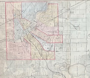 lot 205 image: Framed Plan of the City of Minneapolis and Vicinity Map 1874