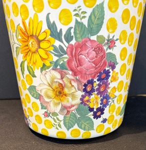 lot 212 image: MacKenzie-Childs Buttercup Floral Polka Dot Waste Basket